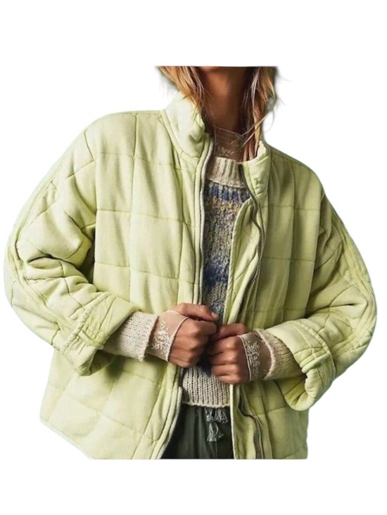 Free People Jackets & Blazers - Free People Neon Yellow Green Quilted Puffer Jacket Size Large EUC